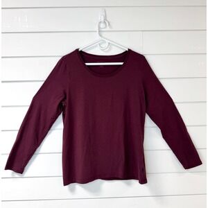 LL Bean Burgundy Long Sleeve Scoop Neck Cotton Tee Shirt Womens Large Regular
